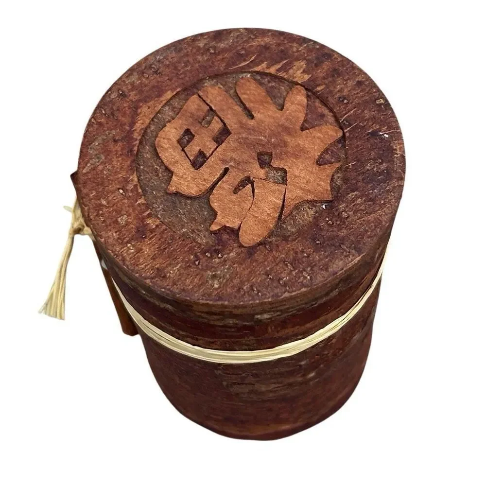 Vtg Hand Carved Cinnamon Bark Container 4.5
